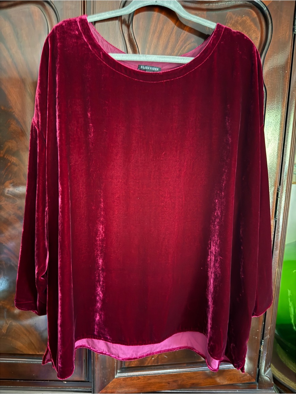 Eileen Fisher Women’s Velvet Ballet Neck Top Ruby Size 3X NWOT Silk & Viscose